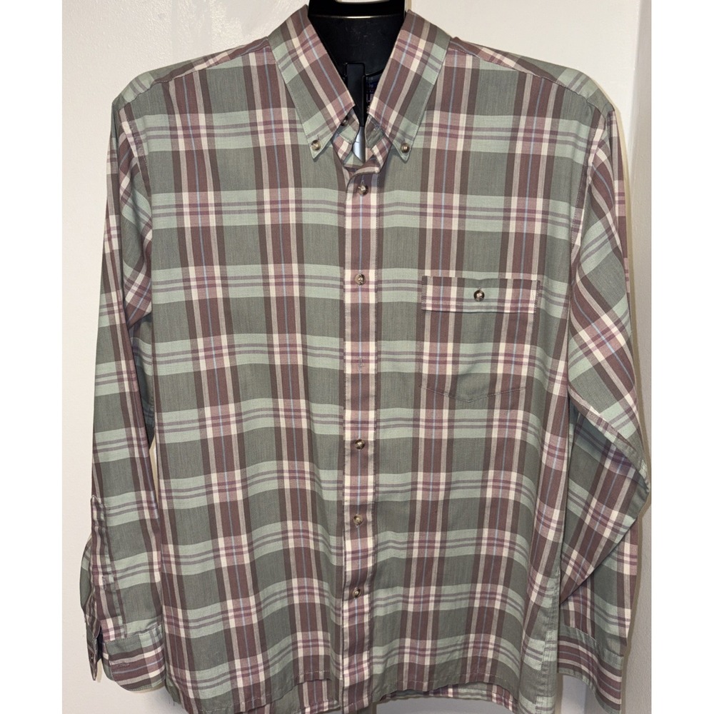 Vintage Carl Michaels Button Up Shirt Men's L Long Sleeve Plaid Wrinkle Free